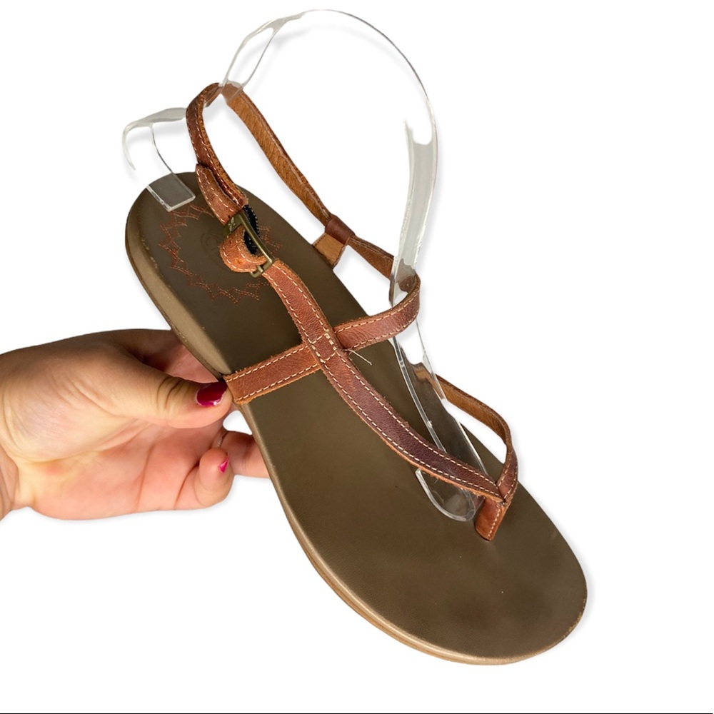 Chacos Brown Leather Womens 8 Rowan Open Thong Toe Casual Slingback Sandals